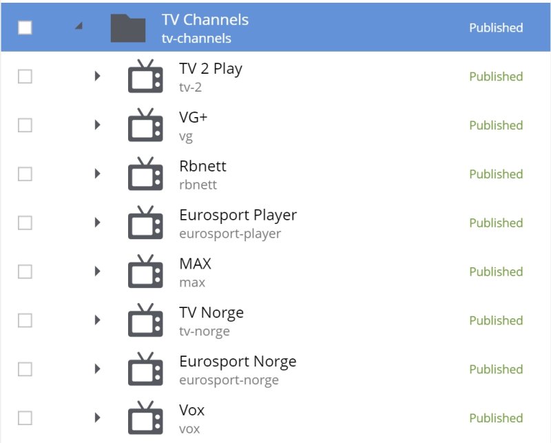Liste over TV-kanaler i Content Studio