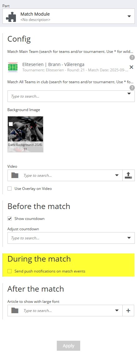 Skru på push-varsler for kamper