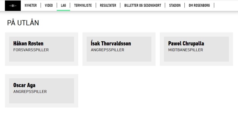 Spillere "På Utlån" vises slik på lagsiden